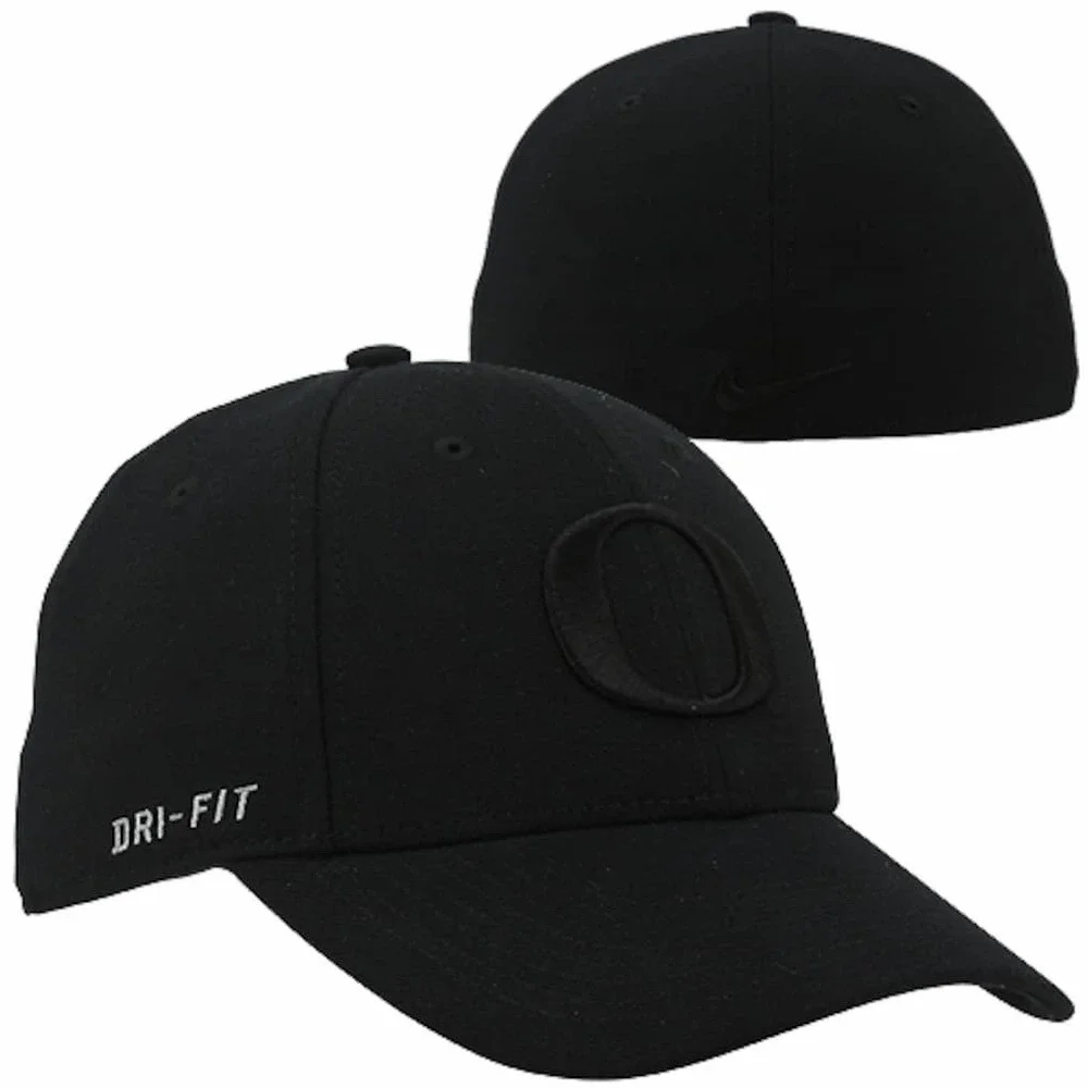 Nike Oregon Ducks Triple Black Dri-Fit Swoosh Flex Hat Cap Mens OSFM Legacy91